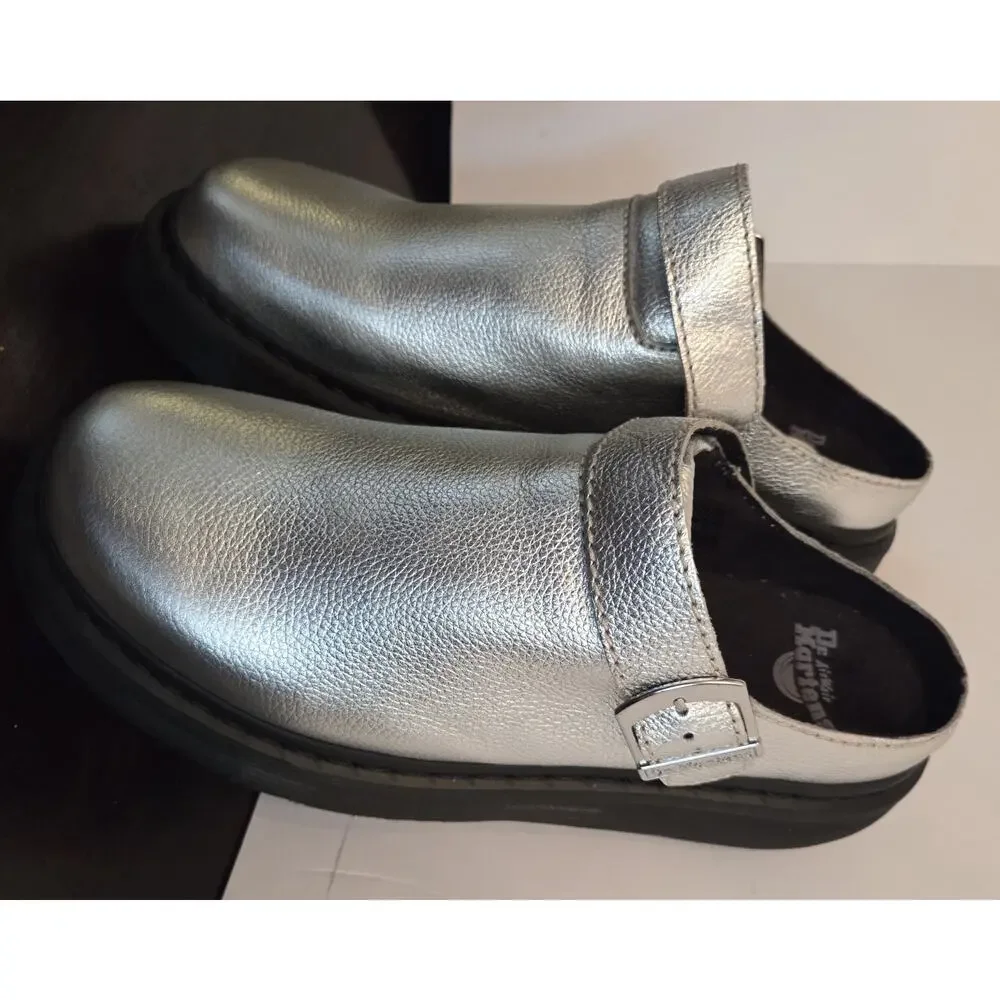 Dr. Martens Laketen Silver Metallic Tumble Leather Slingback Mules Size 13 Mens